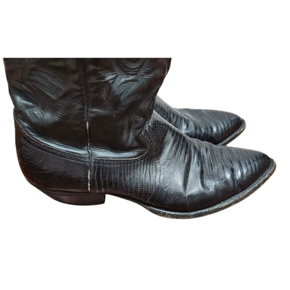 Vtg Larry Mahan Black Leather Cowboy Boots SIze 11 B, made in Texas - Picture 3 of 16